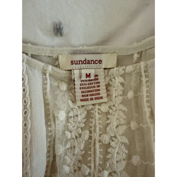 SUNDANCE Anthropologie M Lace Sheer Tunic Top Cream Boho Chic Cottagecore Retro - Picture 6 of 10
